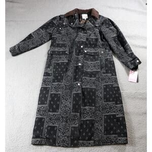 New Avec Les Filles Coat M Brown Patchwork Asymmetric Utility Denim Boho Western